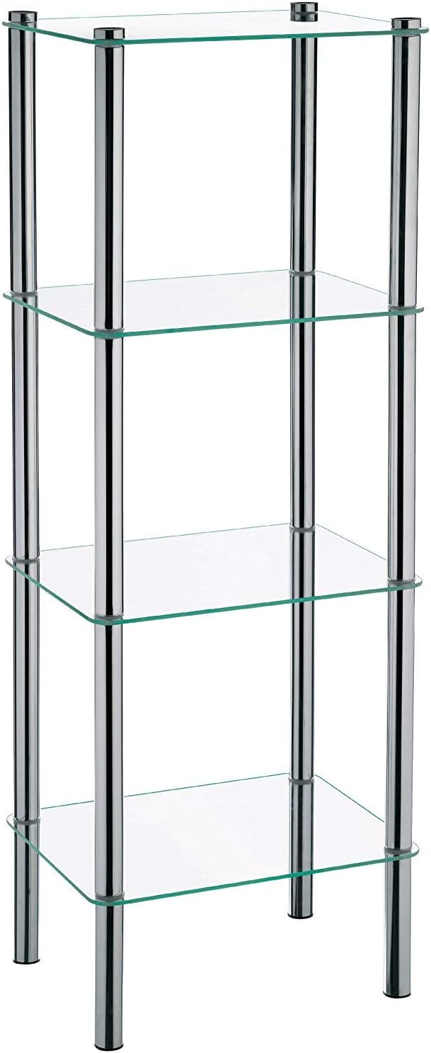 Kela 18051, Regal, 4 Etagen, Metall/ Sicherheitsglas, 40x 30x 106 cm, Lars, Verchromt