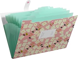 Skydue Floral Printed Expanding File Folder with 8 Pockets Accordion Document File Organizer A4 Letter Size File Jackets (Pink)