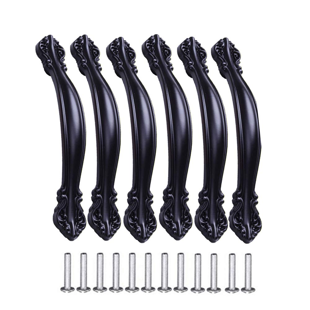 KanDery 6PCS Vintage Cabinet Handles, Furniture Door Pull Handles, Antique Bow Pulls, 96mm Hole Center, Black