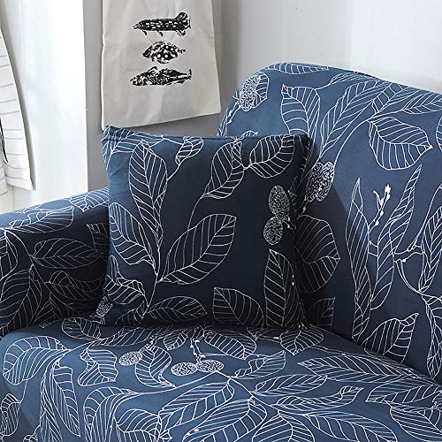 Jaoul All Cover Printing Elegant Floral High Stretch Couch Sofa Slipcover Furniture Protector with Two Pillow Cases, Navy Leaves, Sofa-4 Seater - Thumbnail 3
