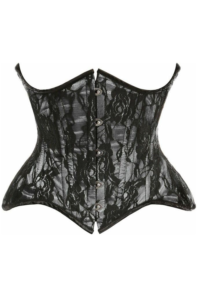 Photo 1 of Top Drawer White w/Black Lace Double Steel Boned Curvy Cut Waist Cincher Corset (Medium)