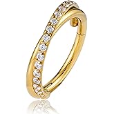 FINE4U Cartilage Earring Hoop for Conch Helix 16G 8mm 10mm 12mm, ASTM F136 Titanium Piercing jewelry for Women & Men, Body Implant Grade Nose Rings, Hypoallergenic Hinged Clicker