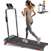 Ecogou Walking Pad Treadmill with Incline and Handle Bar, 3 in 1 Foldable Treadmills for Home Office, 365lbs Portable Compact Under Desk Treadmill with App, Remote Control and LED Display(Black)