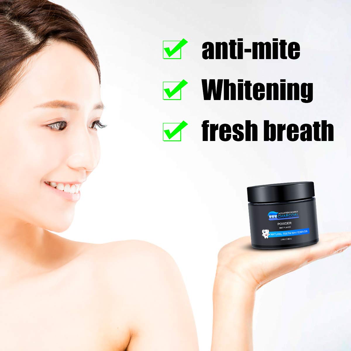 Polvo de Dientes, Polvo de Blanqueamiento de Carbón Activado Natural, Teeth Whitening Powder,refresca la respiración y mejora la salud oral Para Blanquear Dientes Sensibles Rápida, Eficazmente