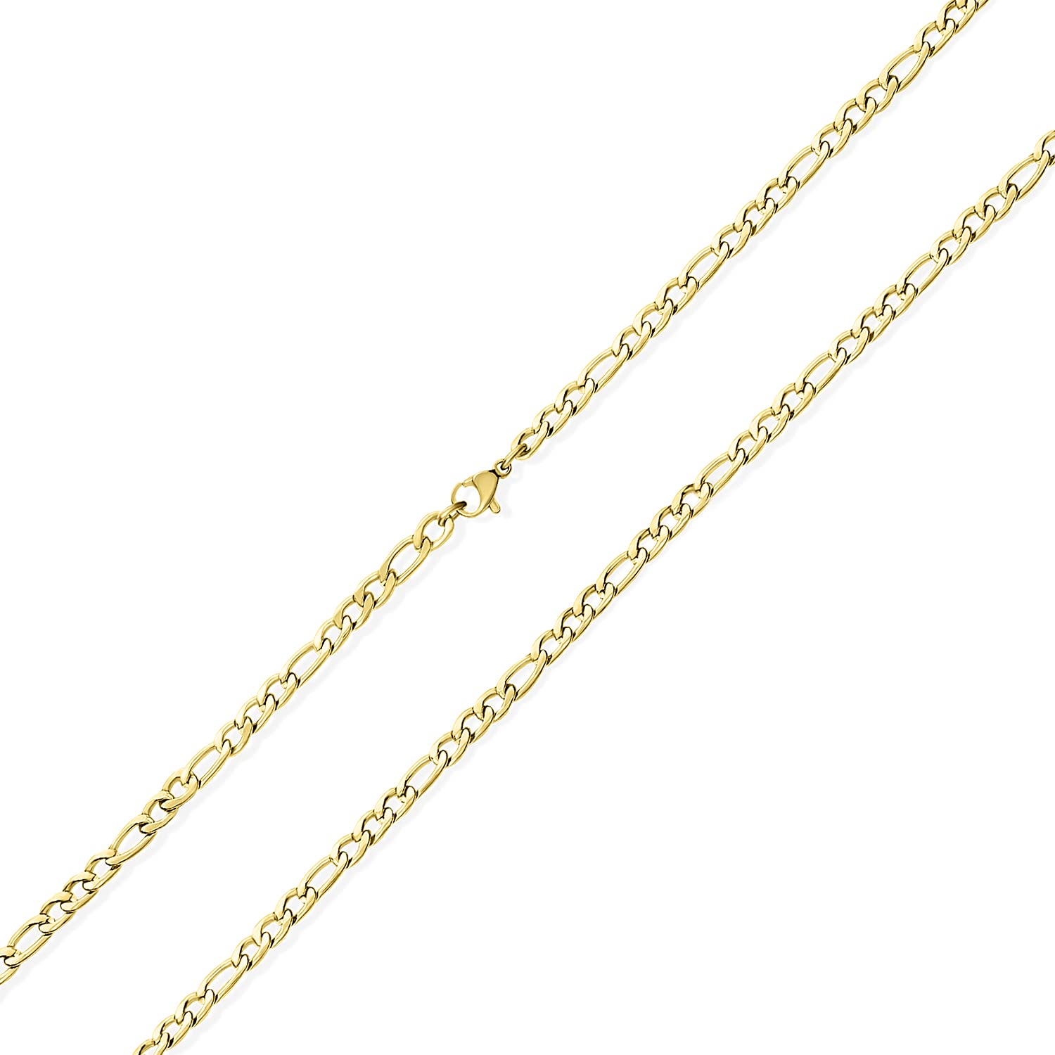 Bling Jewelry Slender Solid Strong Shinny Mens Figaro Chain Necklace Link For Men Teen Gold Plated Stainless Steel 20 Inch 4.5MM