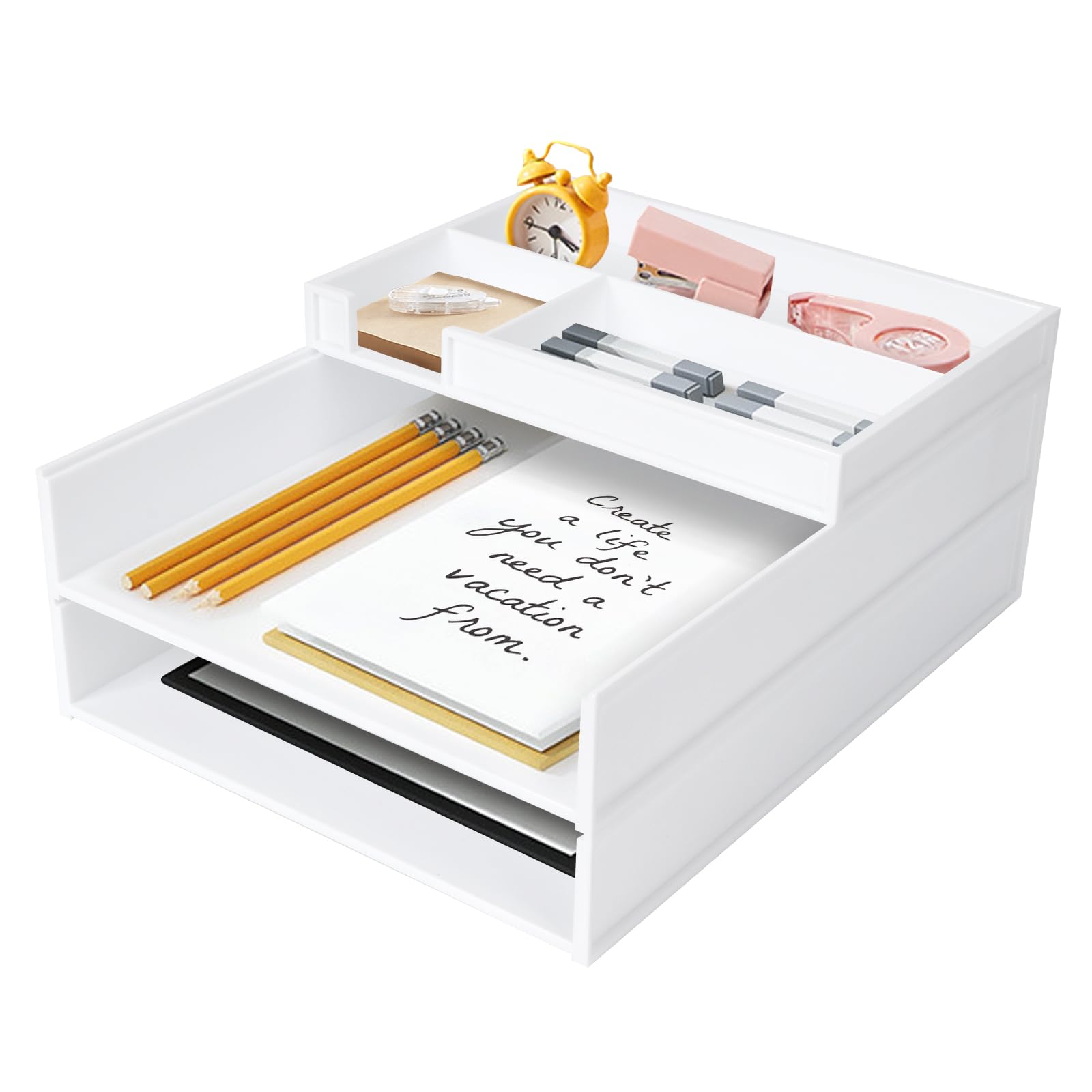 TOTSUN 3-Tier Desk Organiser - A4 Office Filing Trays Document Letter Paper Organiser for Office Home, White