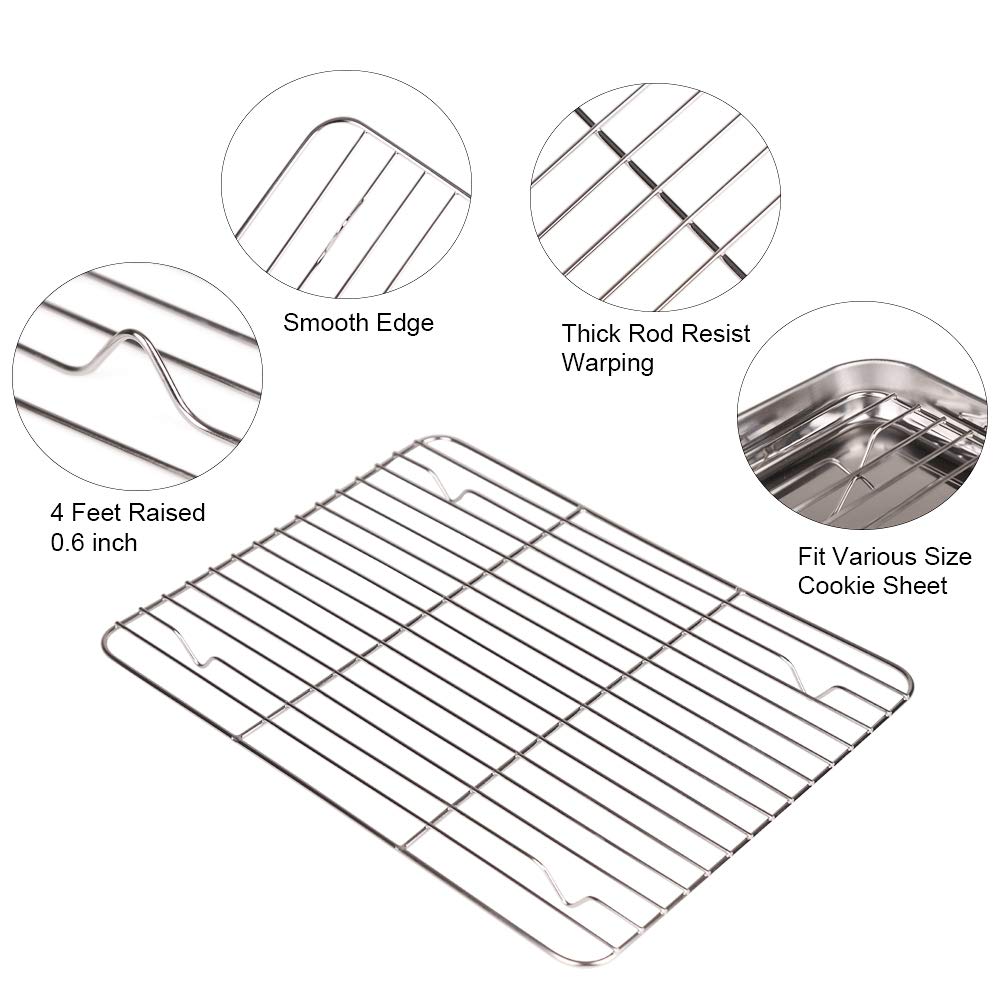 Disumos Baking Sheet with Rack Set Stainless Steel Baking Pan and Cooling Rack Rectangle Baking Pans Tray Sheet with Cooling Rack - Pack of 4 (2 Sheets + 2 Racks)