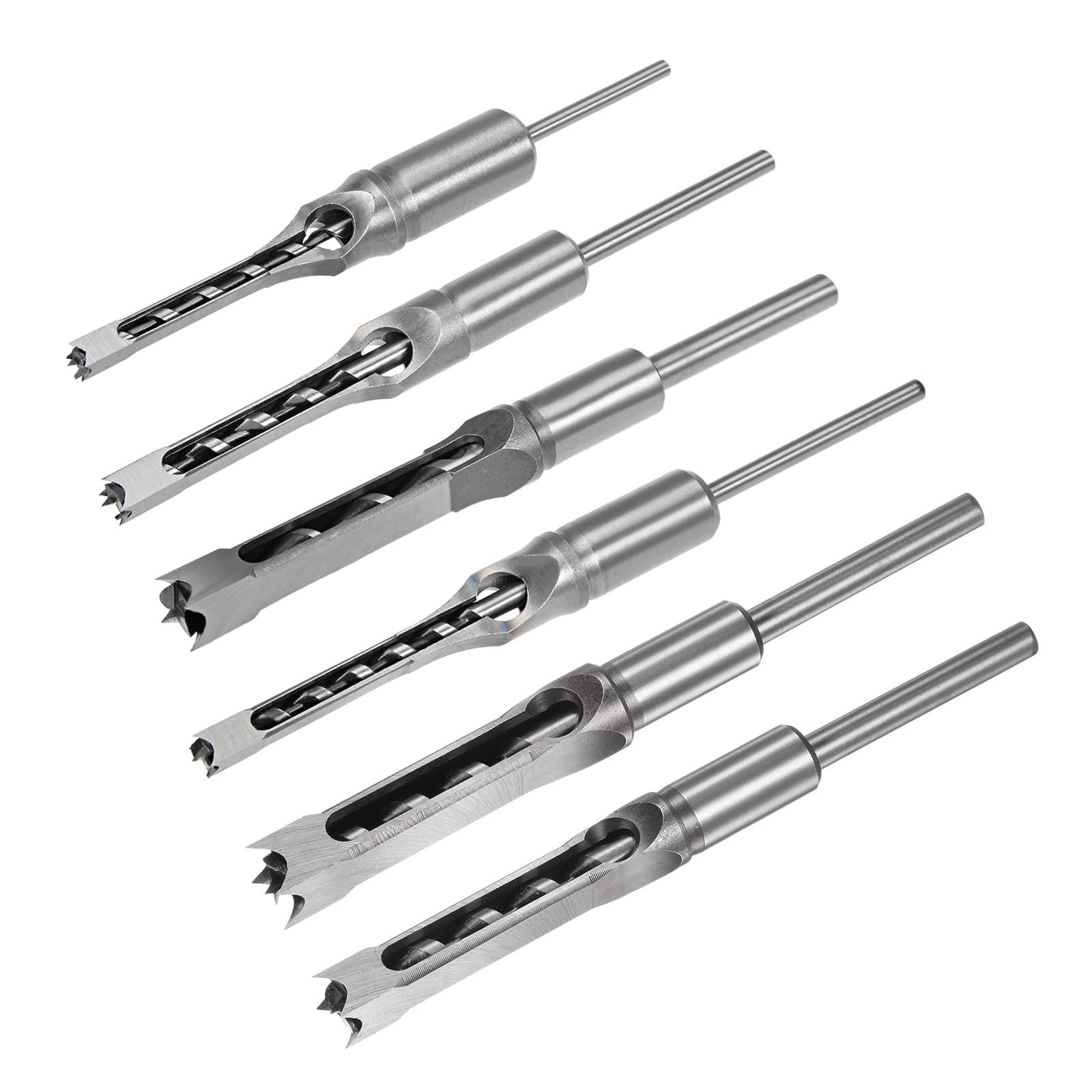 uxcell 6pcs Square Hole Drill Bit for Wood 1/2", 1/4", 3/8", 5/8", 5/16", 9/16" Hollow Chisel Mortiser Auger Spur Cutter Tool for Woodworking Carpentry