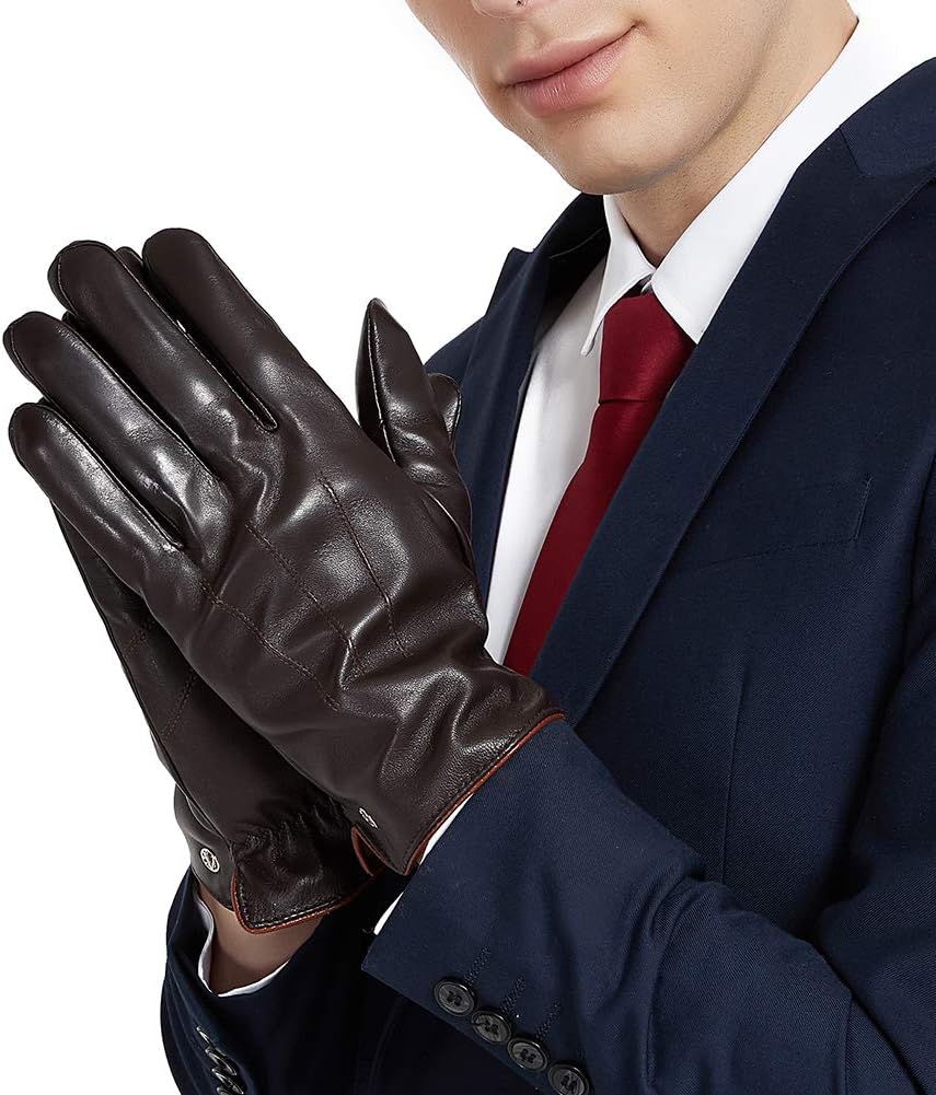Luxury Men Touchscreen Genuine Leather Gloves Cashmere Lining for Texting Driving Winter