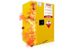 POWKOL Flammable Storage Cabinet 23.23" x 18.11"x 35.5, Galvanized Steel Flammable Safety Cabinet, Fire Proof Cabinets Yellow for Industrial Instruments Protection Supplies Cabinet (Thick Style)