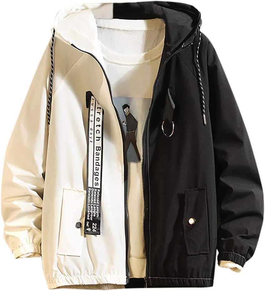 Men's Autumn Colorblock Lightweight Hooded Zip up Sports Jacket Fashion Streetwear