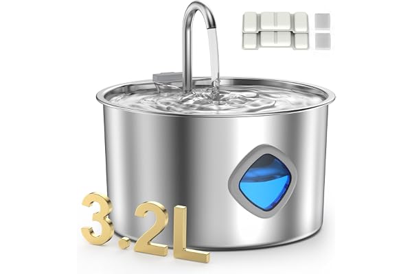Cat Water Fountain Stainless Steel:108 oz / 3.2L Indoor Cat Water Dispenser-Quiet Cats Drinking Fountain-Automatic Pet Founta