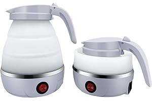 UpdateClassic Travel Portable Foldable Electric Kettle, 0.6L Small Collapsible Hot Water Boiler For Coffee Tea (Light White)