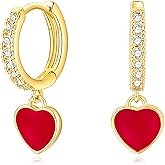 Gold Mini Dangle Huggie Earrings for Women, Dainty 14K Gold Plated Cubic Zirconia Small Hoop Earrings with Charm Drop, Jewelry Gift for Women Ladies