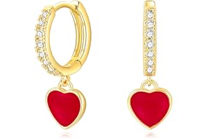 DAILY VIBES Gold Mini Dangle Huggie Earrings for Women, Dainty 14K Gold Plated Cubic Zirconia Small Hoop Earrings with Charm Drop, Jewelry Gift for Girls and Ladies