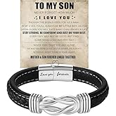 sunglnl To My Son/Grandson Bracelet From Mom Grandmother, Forever Linked Together Bracelets Infinity Knot Leather Braided Bracelet Black Love You Forever Engraved Bracelet Jewelry Gift