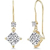 Gem Stone King 2.13 Cttw IGI Certified Lab Grown Diamond in 14K Yellow Gold Earrings for Women | Princess Center Diamond 1.00 Ct | E-F Color | VS1-VS2 Clarity