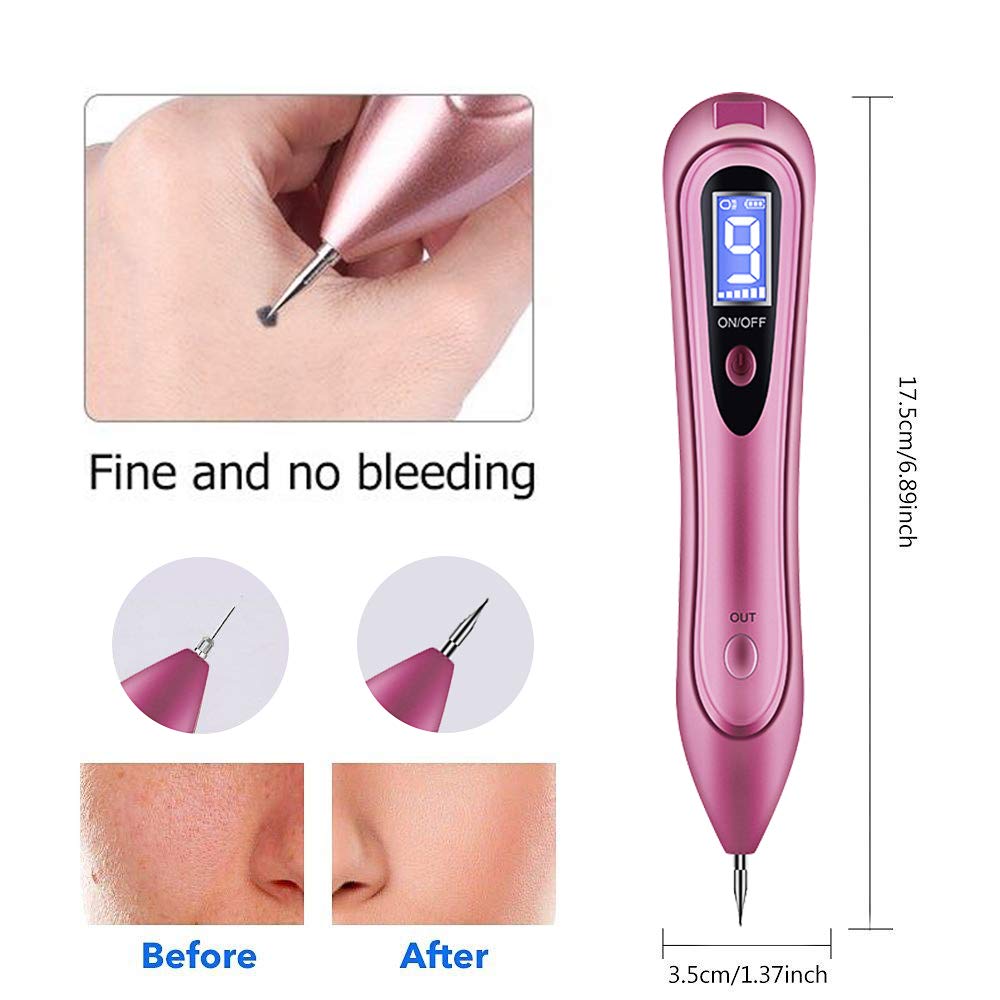 Mole Removal Pen，GoZheec Protable Home & Professional 9 Strength Levels Beauty Pen for Body Facial Freckle Nevus Warts Age Spot Tattoo Remover-Rose Pink and Metallic Red (RosePink)
