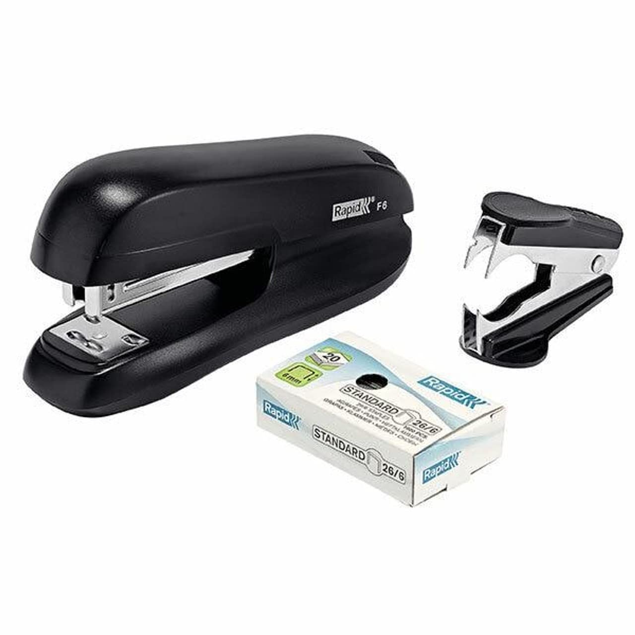 Rapid Mini Stapler, 20 sheet capacity, Black, Ergonomic metal body, Uses staples 24/6 and 26/6, F6, 5000303