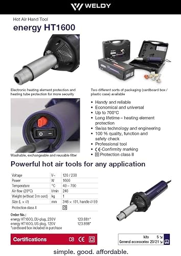 1600W Hot Air Torch Plastic Welding Gun Kit – 120V, 68–1300°F, Includes Flooring Tools, Nozzles, Groover & Knives