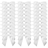 7Rainbows 30pcs Boutique 2.5" White Satin Ribbon Twist Tie Bows for Tying Up Packages Gift Wrapping