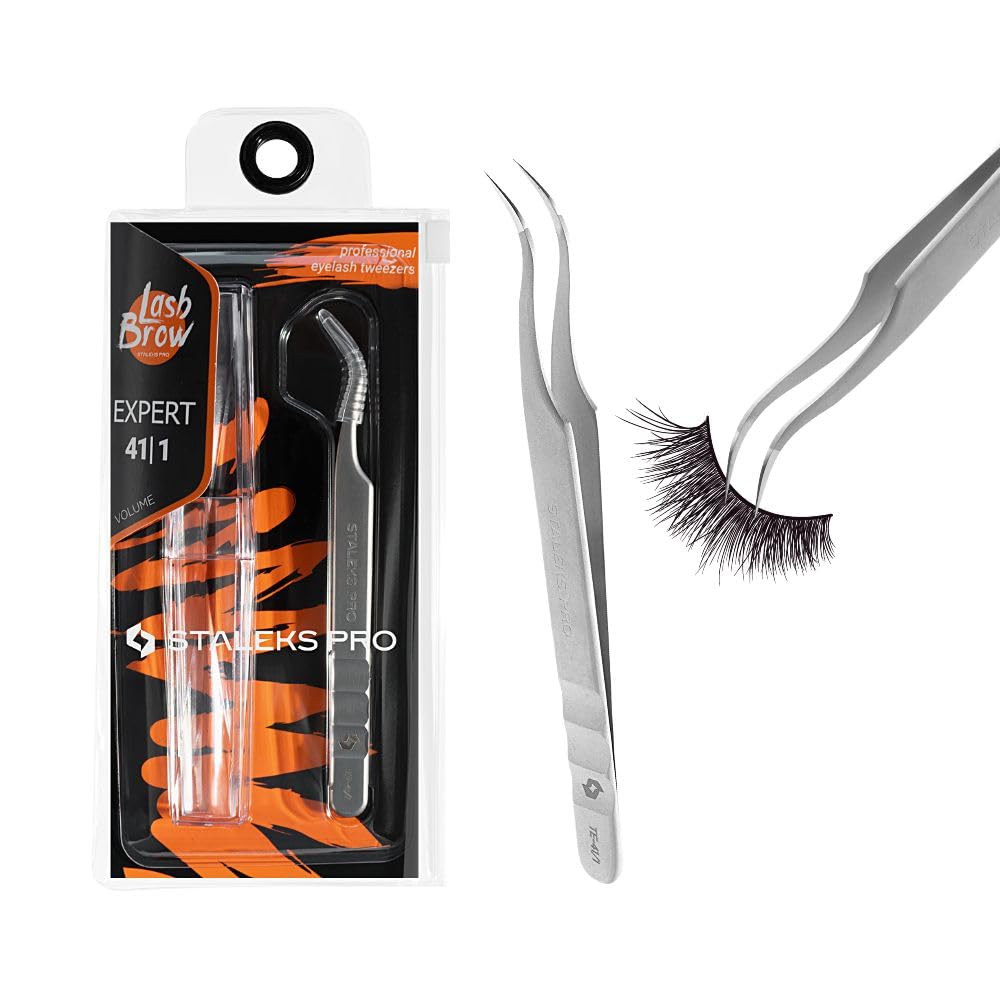 STALEKS PRO Professional Curved Tweezer for False Eyelash Extension Volume Modeling Stainless Steel Expert 41/1