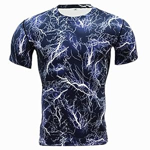 Alamor Heren Camouflage Training Fitness Tees Tops Sneldrogende Elastische Compressie Strakke Sport T-shirt-Blauw-L