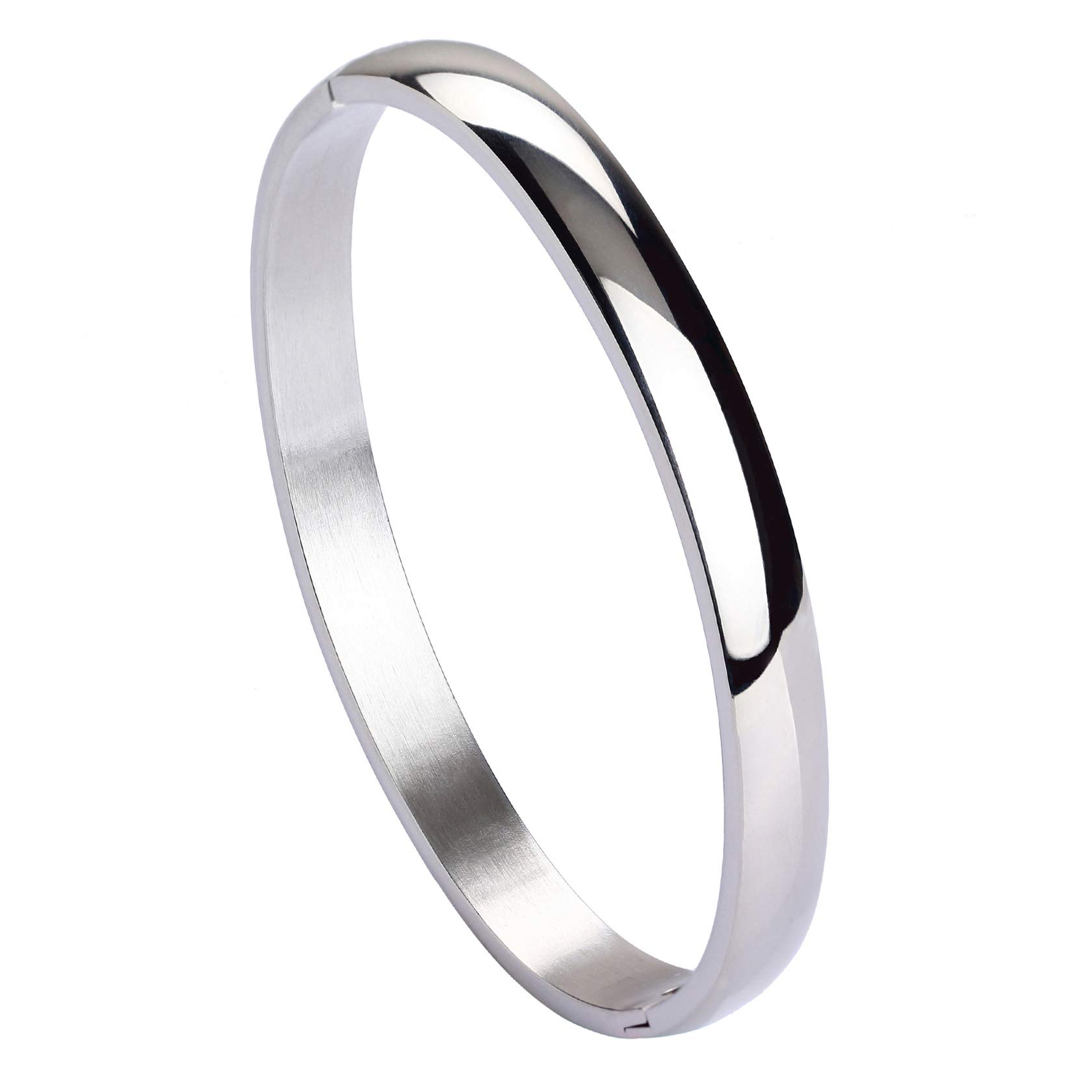 MILAKOO Womens 6MM Stainless Steel Bracelet Plain Polished Finish Oval Bangle Silver