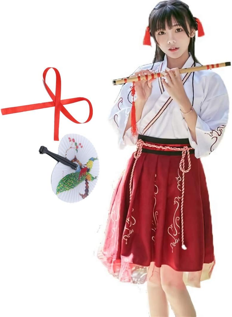 Kurop Women's Ancient Chinese Traditional Hanfu Dress Embroidered Cosplay Costume Accessory Set