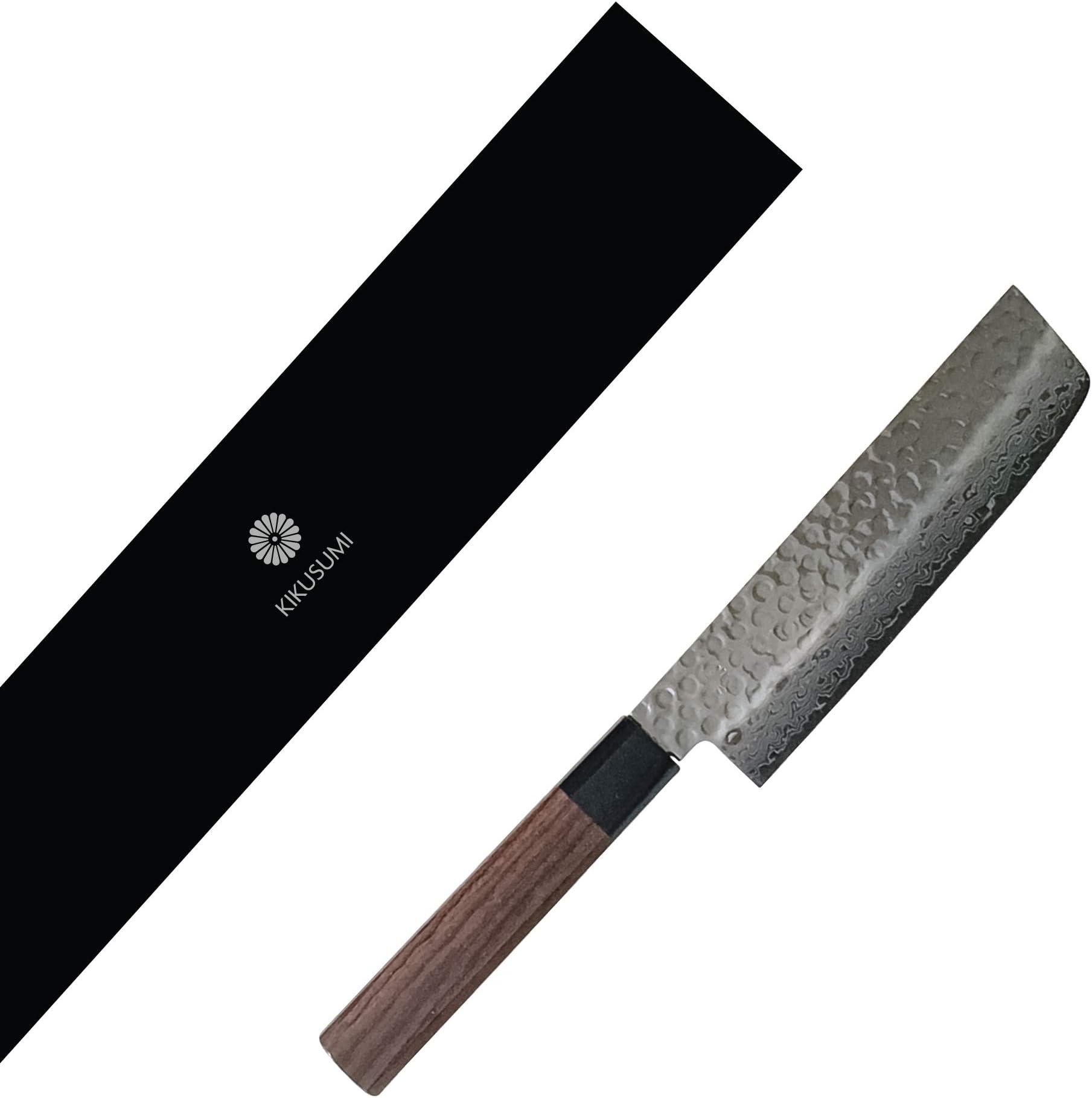Kikusumi KATURA 6.5” Nakiri Knife 45 Layer Damascus Steel AUS10 + Octagonal Premium Wood Handle - Made in Japan (Rosewood, 6.5” / 16.5 cm)