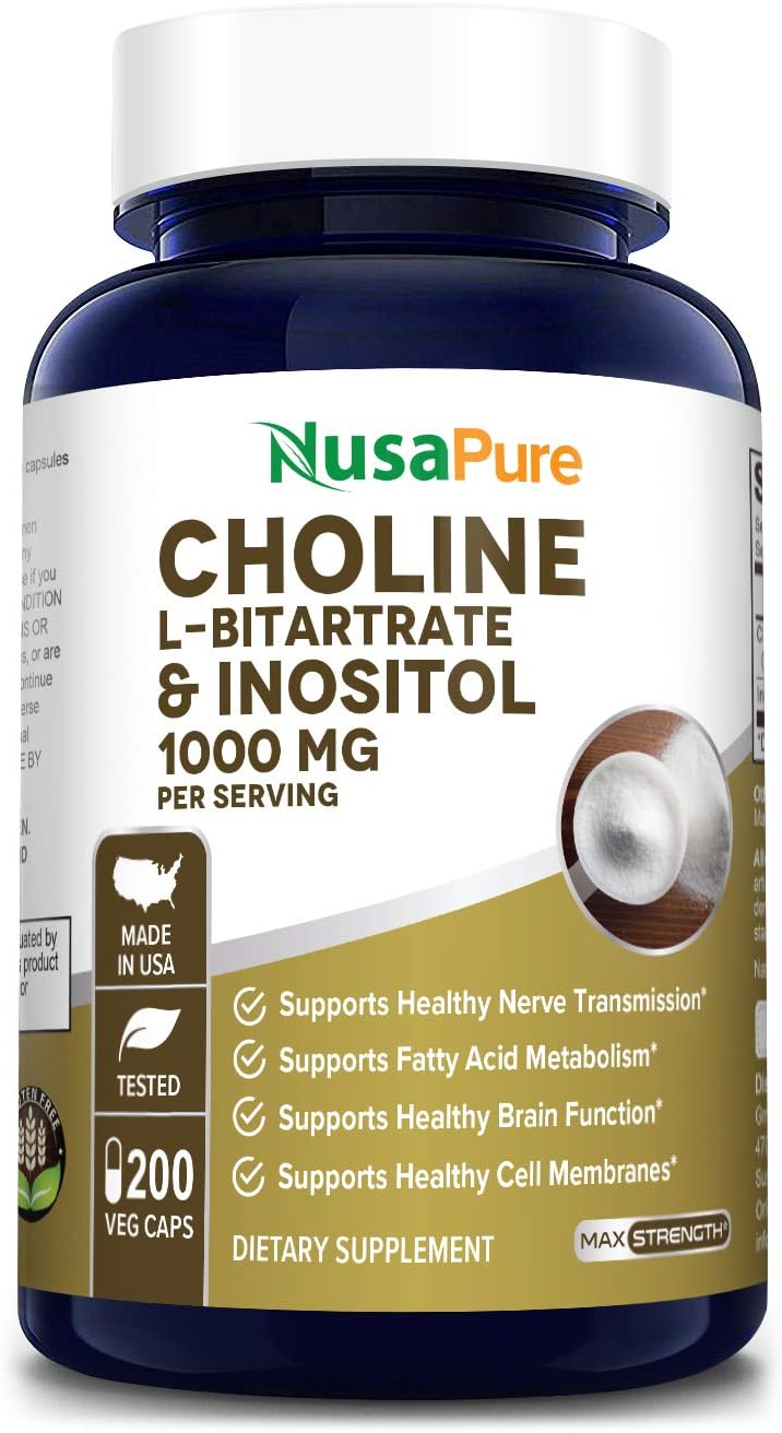 Choline & Inositol 1000mg 200 Veggie Caps (100 Vegetarian, NonGMO