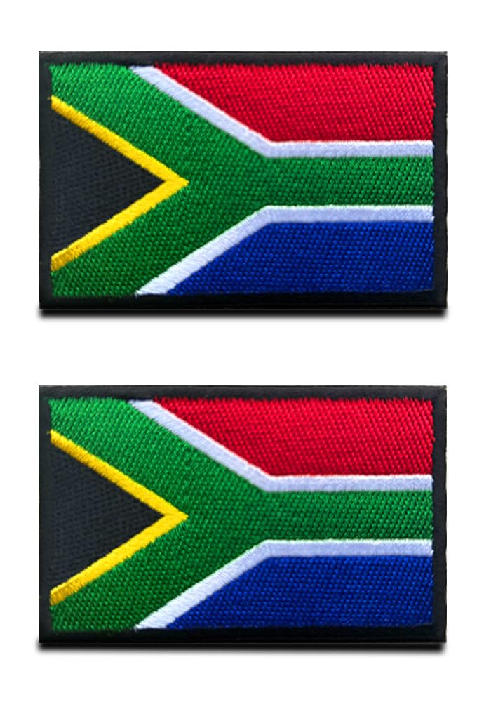 2 Pcs South Africa Flag Patch Hook and Loop Embroidered National Applique Emblem Patch for Team Work Clothes Football Jersey Backpack Caps Travel Biker Tactical Military — image 1