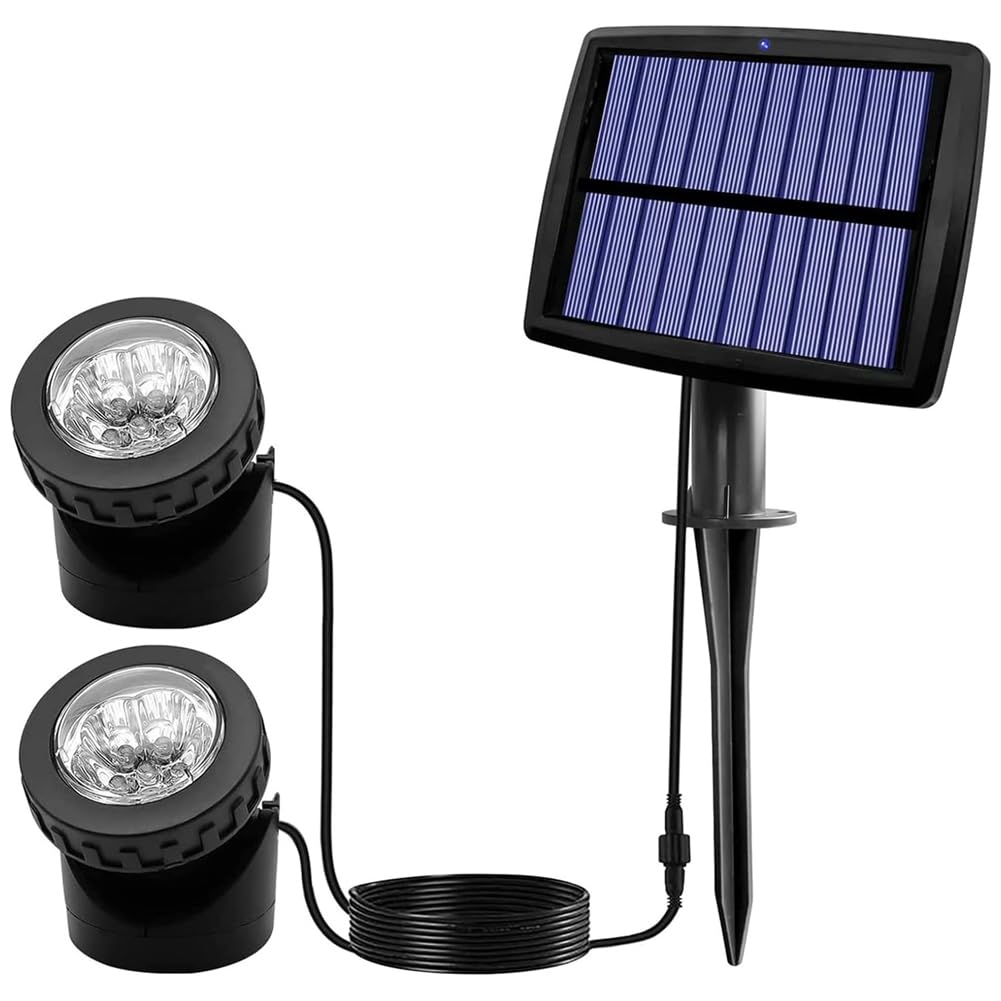 Barfeery Solar Pond Spotlights, LED Solar Underwater Lights with Dual Waterproof Submarine Landscape Spotlight Lighting A