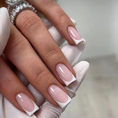 EONFAVE French Tip False Nails 24Pcs White Edge Press On Nails