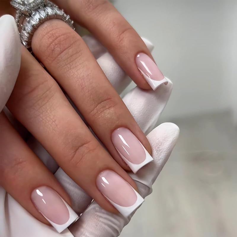 EONFAVE French Tip False Nails 24Pcs White Edge Press On Nails