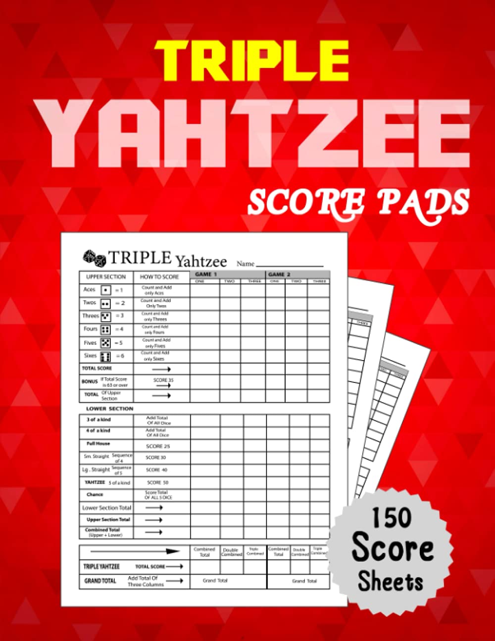 triple yahtzee score pads 150 large score sheet pages for scorekeeping gift idea for your friends triple yahtzee score record notebook press nahrip creative 9798523138140 amazon com books