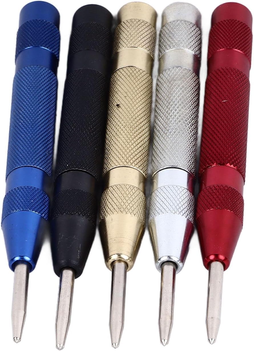 5 Piece Spring Loaded Automatic Centre Punch Set Suitable for Punching Centre Holes in Metal Wood Plastic Glass and Marble