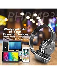 Pyle sonido 7   Auriculares bluetooth, manos libres inalámbrico con micrófono integrado, lector de tarjeta de memoria SD, radio FM, diseño plegable portátil
