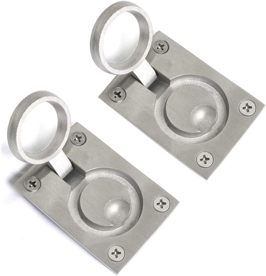 Gasea 2 Packs Flush Ring Pull Handle Hatch Locker Cabinet Hidden Handle with 8pcs Mount Screws, 62x44mm, Silver
