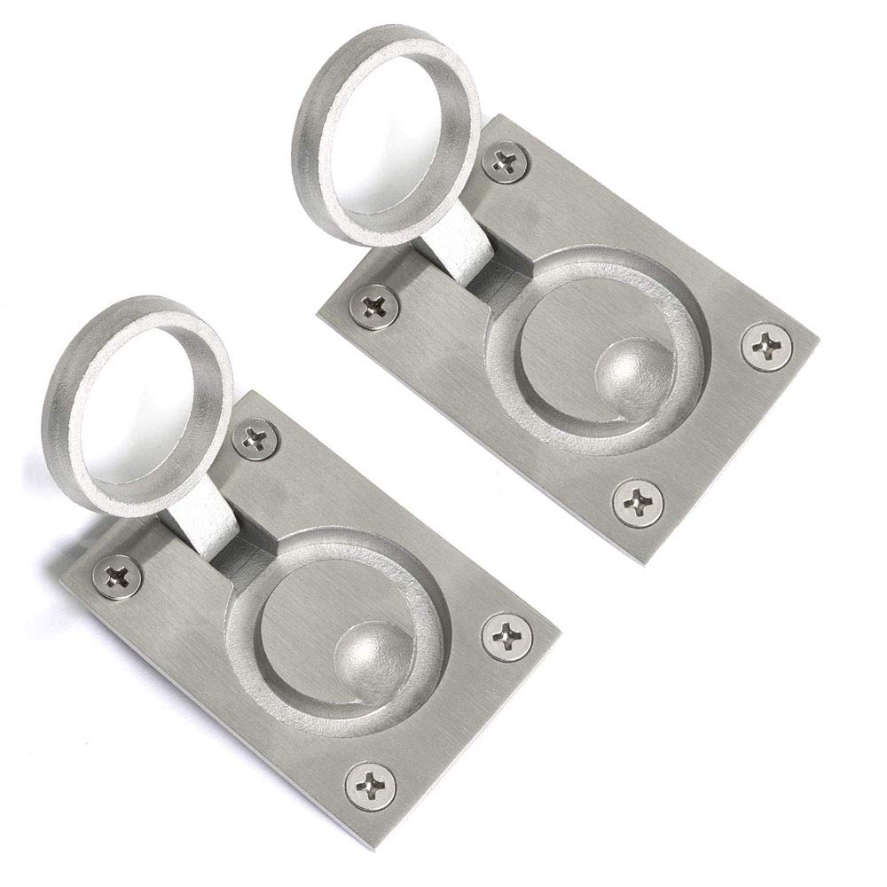 Gasea 2 Packs Flush Ring Pull Handle Hatch Locker Cabinet Hidden Handle with 8pcs Mount Screws, 62x44mm