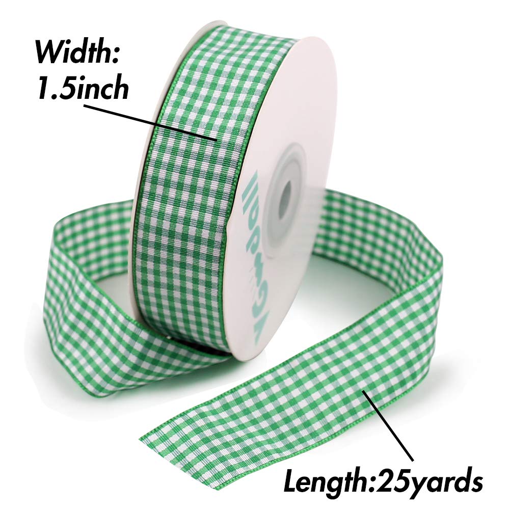Buffalo Ribbon Decoration-25 Yards ×1 Inch Green Gingham Ribbon, Decorate Your House,Staircase and DIY Any Kind of Style You Like