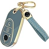 Lucrum Compatible with Mercedes Benz Key Fob Cover & Leather Keychain - Keyfob Case for A C CLA CLS E G GLE S-Class 2019-2025