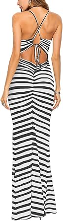 striped backless maxi dress