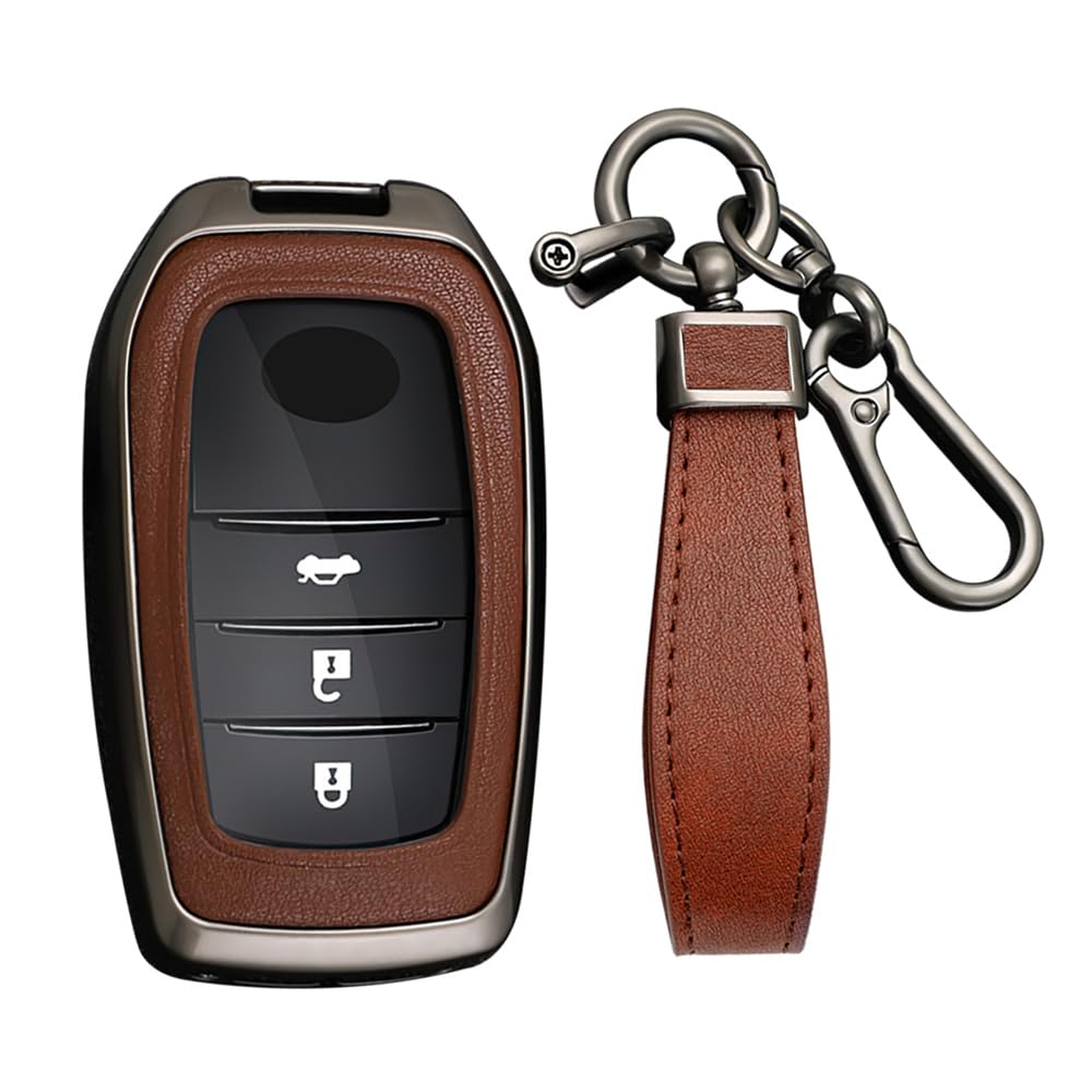 KUNIO Car Key Fob Cover fit for Toyota Yaris Cross Yaris Hybrid Rav4 Aygo CHR Prius Land Cruiser 200 Crown key fob cover Metal Key Cover Key Holder key cover case Key Chain A Brown