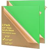 Gdhwxcl 1/8 Thick 10 x 10 inch Acrylic Sheets - 2 Pack Plexiglass Sheets for Creative DIY Projects Laser Cutting Engraving UV Printed Signs Crafts Badges (2, Light Green, 10 x 10 inch)