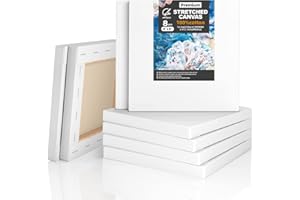 ARTSANI Stretched Canvases for Painting 8 Pack 8x8 Inch, 100% Cotton 12.3 oz Triple Primed Painting Canvas, 3/4" Profile Acid-Free Paint Canvas Blank Canvas for Acrylic Pouring Oil Watercolor Painting