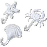 Amosfun 3pcs Iron Wall Hooks Antique Nautical Hangers Sea Life Wall Decoration Crab Scallop Coat Hooks 4. 33 X 2. 75 X 1. 57 Inch