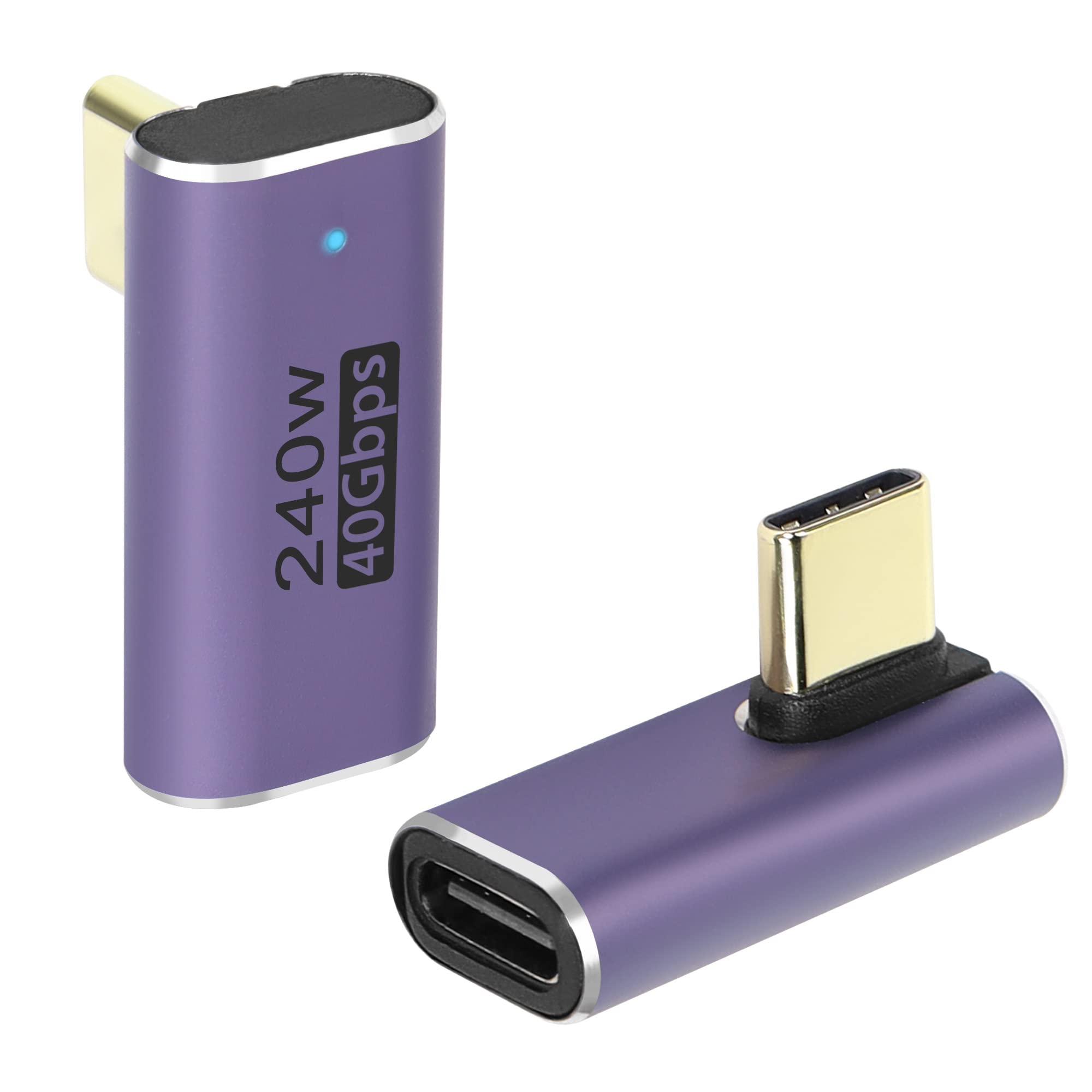 QIANRENON USB4.0 C 90 Degree Angle adapter 240W 40Gbps Type C 4.0 Male to Female Right Angle Coupler,LED Indicator,8K Audio/video Transfer,for Smartphone Tablet Steam Deck, 2 Pcs (Vertical bend)