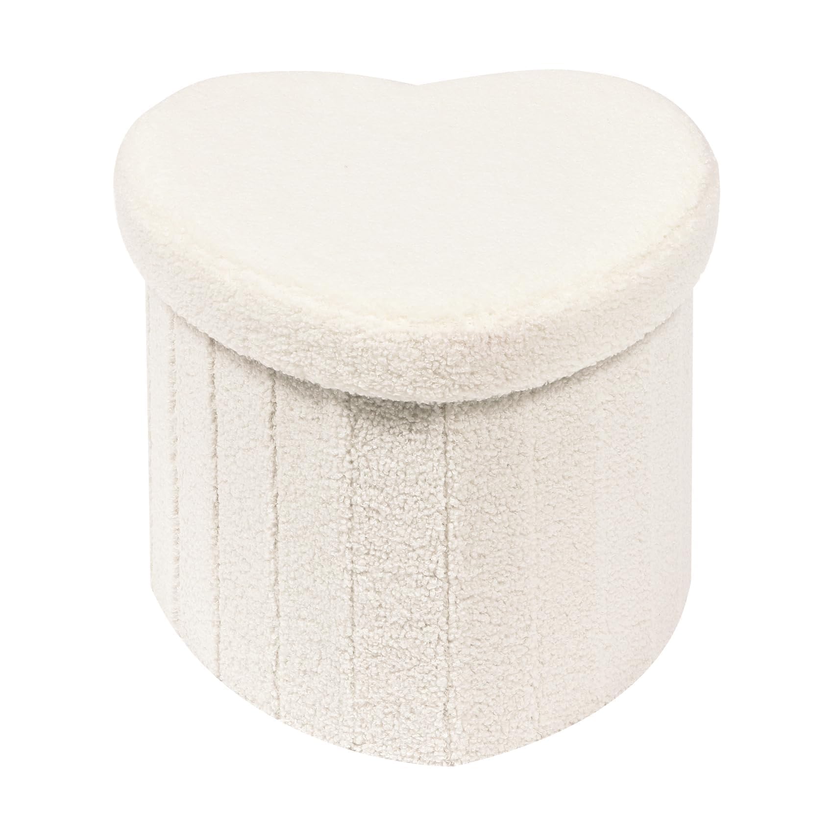 Photo 1 of B FSOBEIIALEO Storage Ottoman Cube, Heart Shaped Ottomans with Storage Foot Stool Footrest for Lving Room, Boucle Ottoman Seat for Dorm Room,Faux Teddy Fur, Cream White 15"x15"x15"