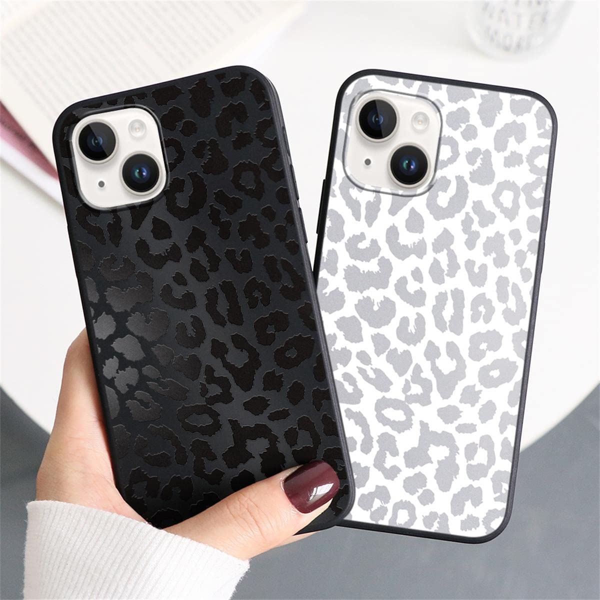 RUMDEY 2 Pack Cute Cheetah Print for Apple iPhone 13/14 6.1" Phone Case,Luxury Leopard Pattern Design Cases Soft Silicone Slim TPU Shockproof Protective Bumper Cover for Women Girls-Black & White - Image 2